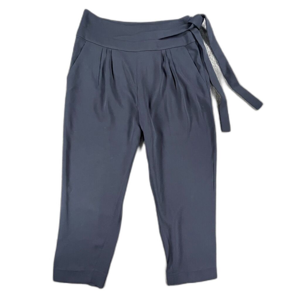 DVF Diane von Furstenberg Keaka Navy Tie Waist Pants Tapered Pleated Size 10